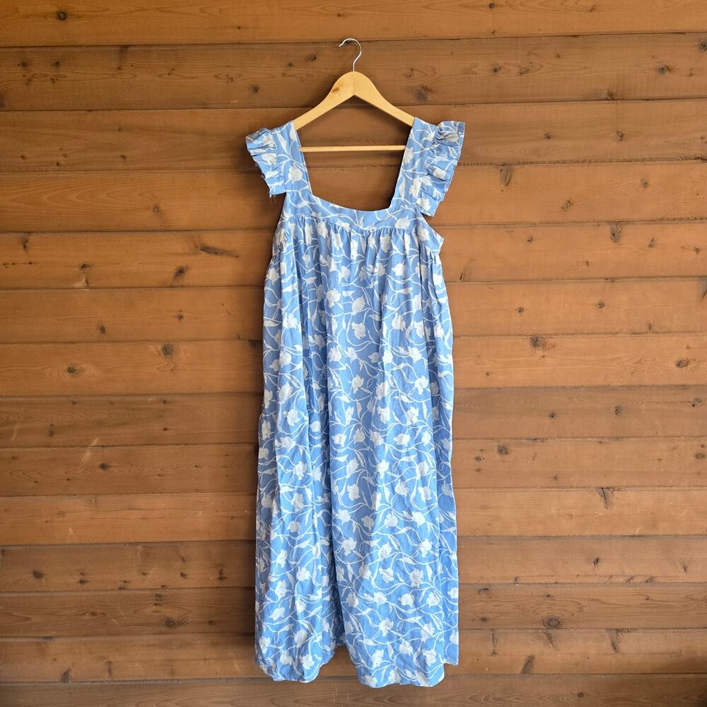 A New Day Blue Floral Ruffle Sleeve Midi Dress Linen Blend XL NWT Cottagecore - Picture 2 of 4